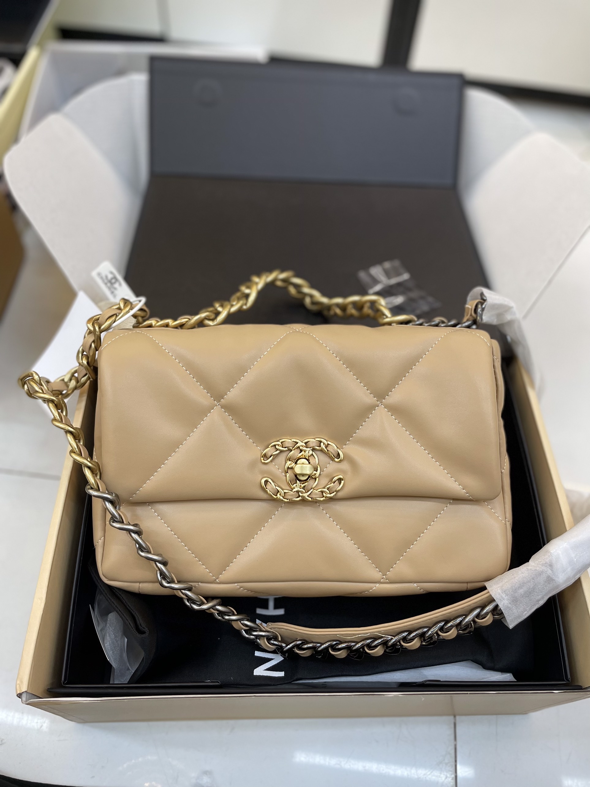 Túi Xách Chanel 19 Super Small Flap Bag Dark Beige Size 26cm